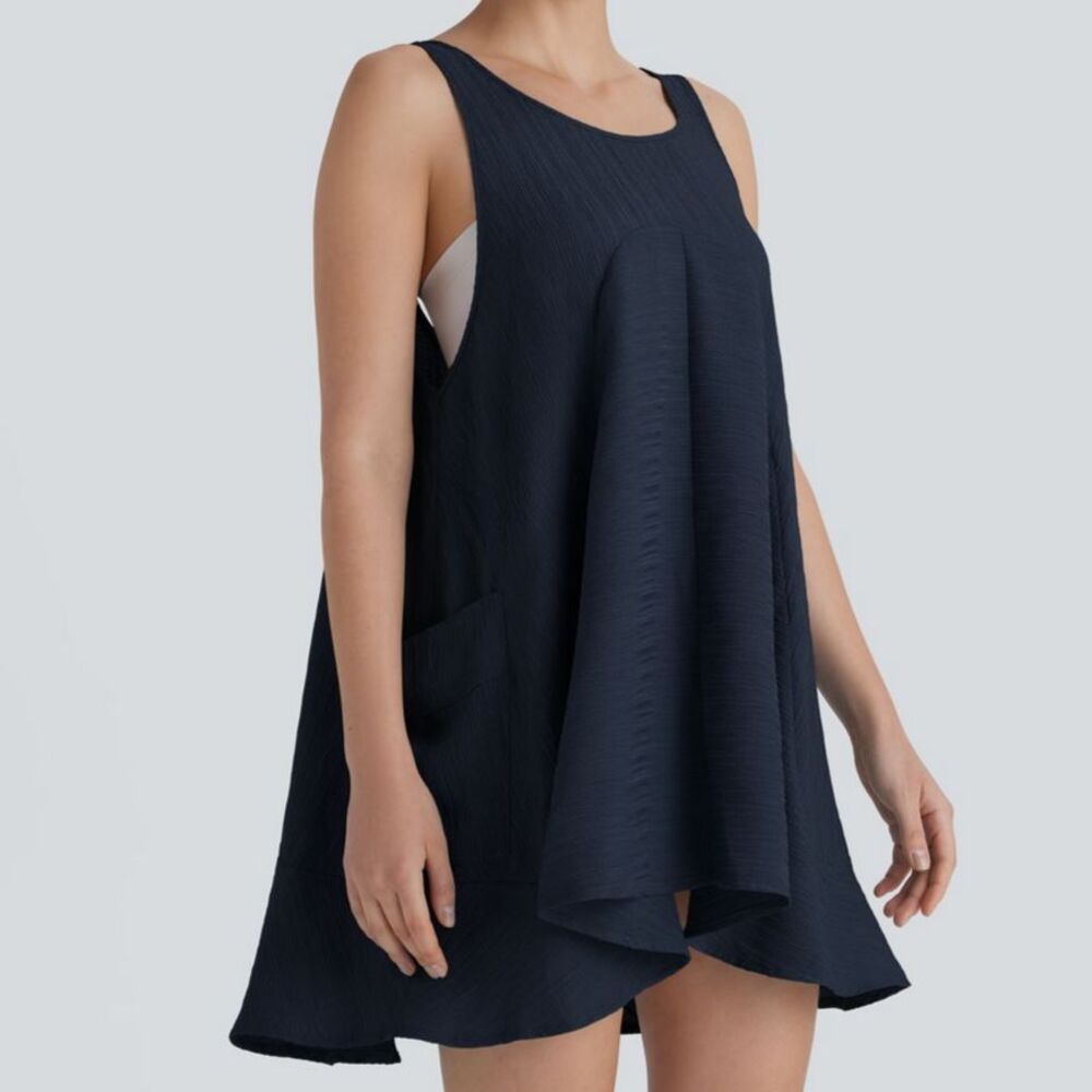 Halara Navy Textured Side Pocket Sleeveless Flowy Tunic Mini Dress Size Small